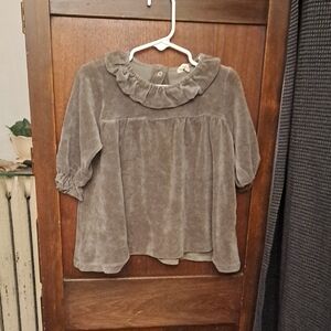 Quincy Mae Girls 12-18 Months Grey Velvet  Ruffle Dress